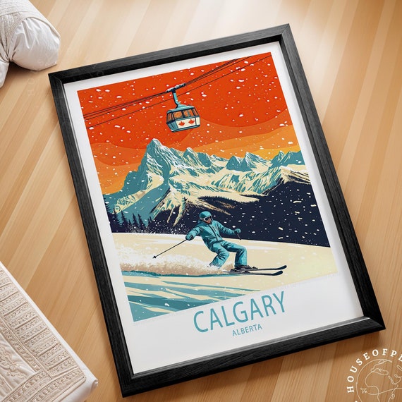Calgary Alberta Ski Print Rocky Mountains Wall Art Canada Winter Travel Poster Skiing Gifts City Personalised