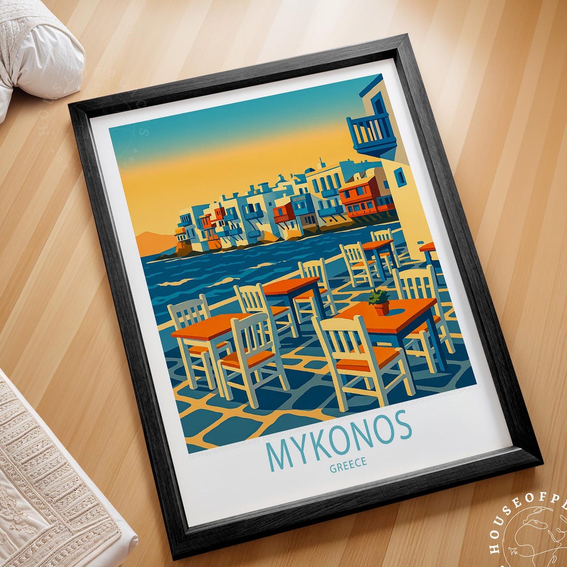 Beautiful Mykonos Greece Seaside Waterfront Cafe Sunset Poster