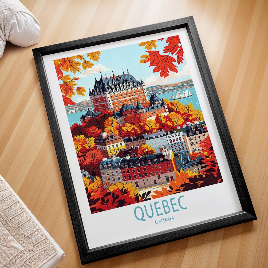 Quebec Canada Chateau Frontenac Autumn Foliage Travel Poster