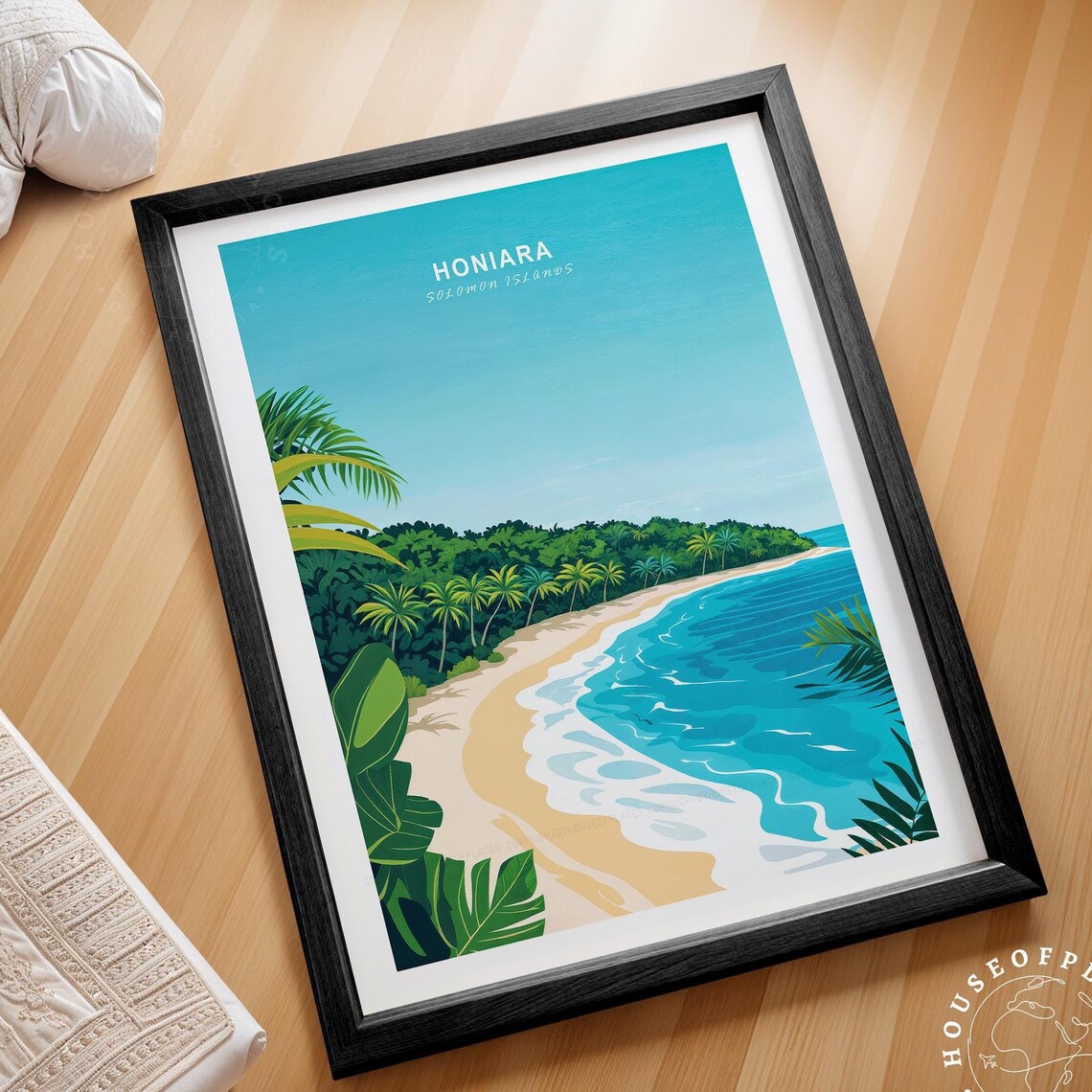 Honiara Solomon Islands Palm Beach Turquoise Surf Travel Poster