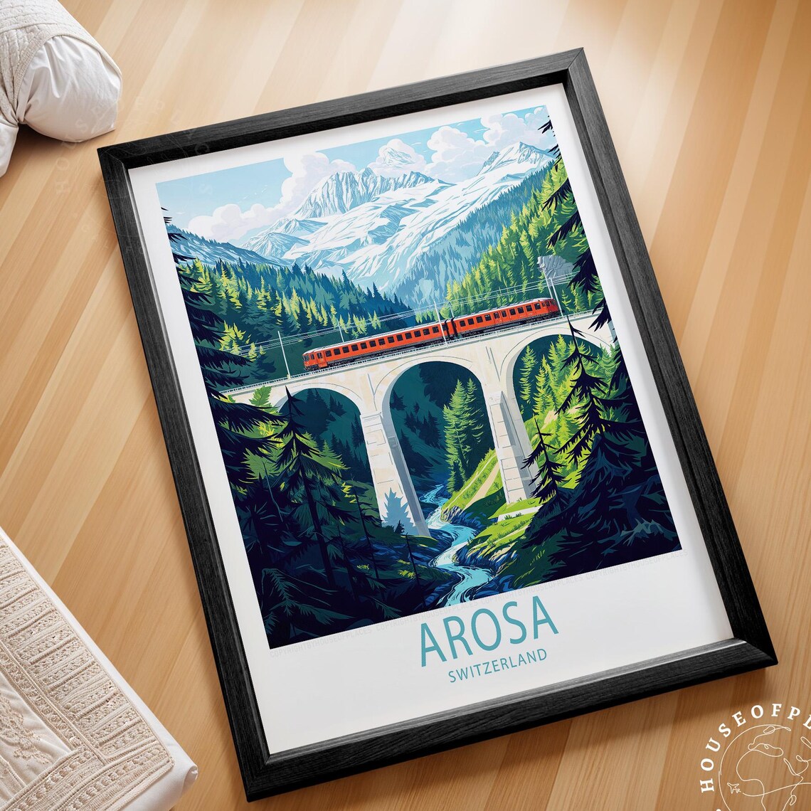 Arosa Switzerland Travel Poster, Landwasser Viaduct