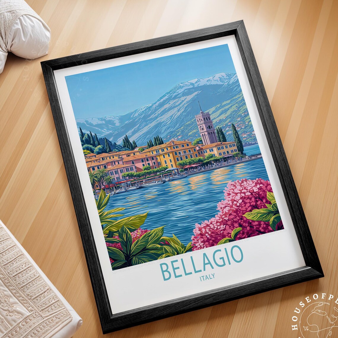 Bellagio Italy Lake Como Village Mountain View Travel Poster