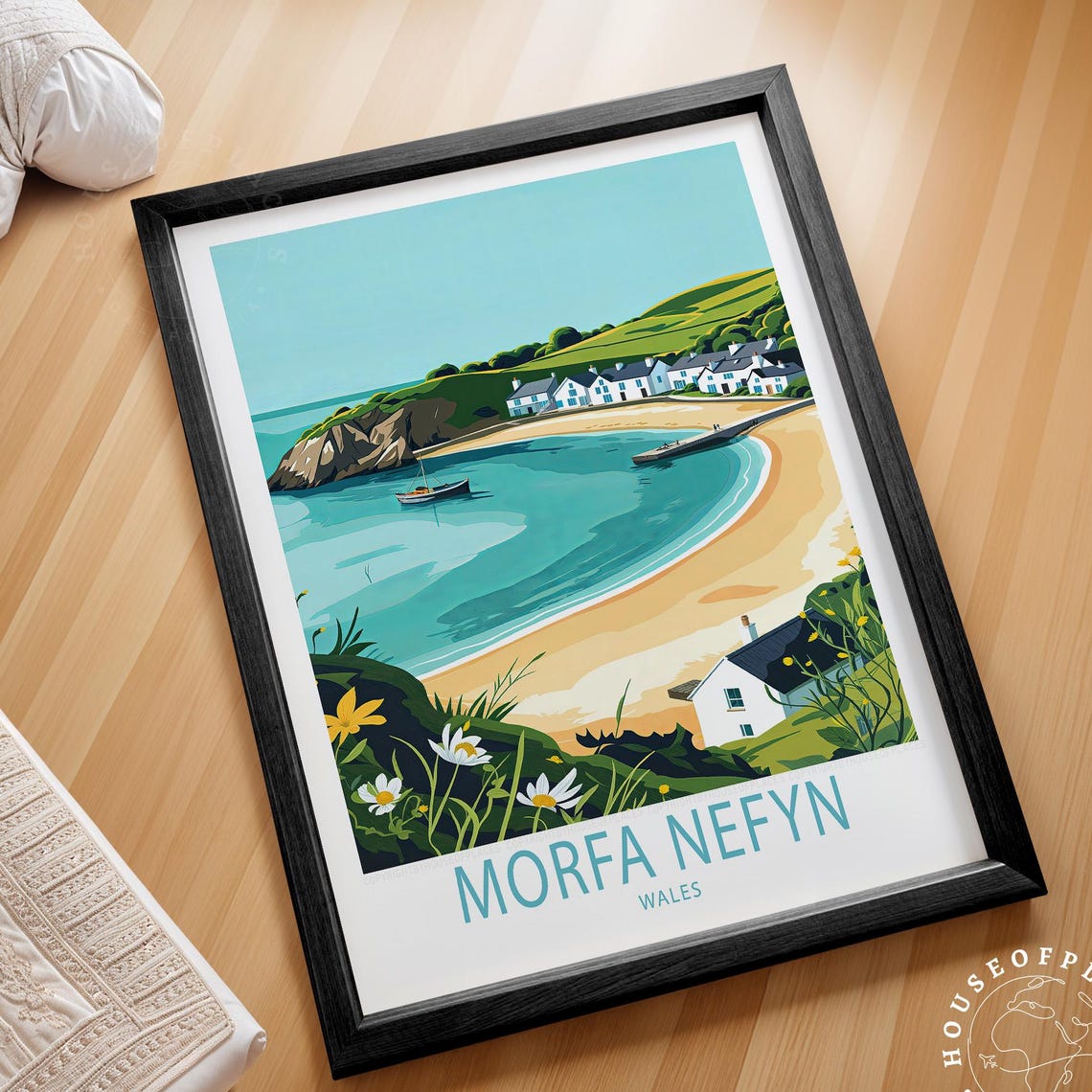 Morfa Nefyn Wales Bay Beach Cottages Coastal Travel Scene Art Poster