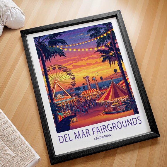 Del Mar Fairgrounds California Ferris Wheel Sunset Carnival Travel Poster