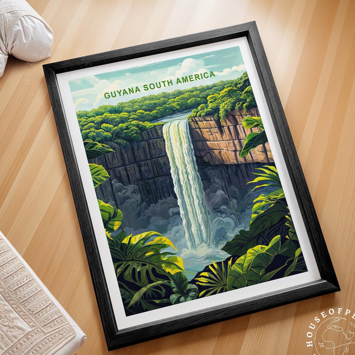 Guyana South America Jungle Waterfall Lush Rainforest Travel Poster