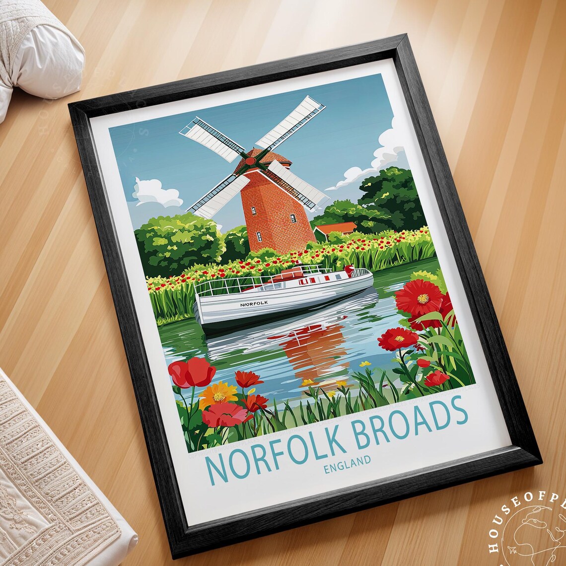 Norfolk Broads England Travel Poster, Vintage Map