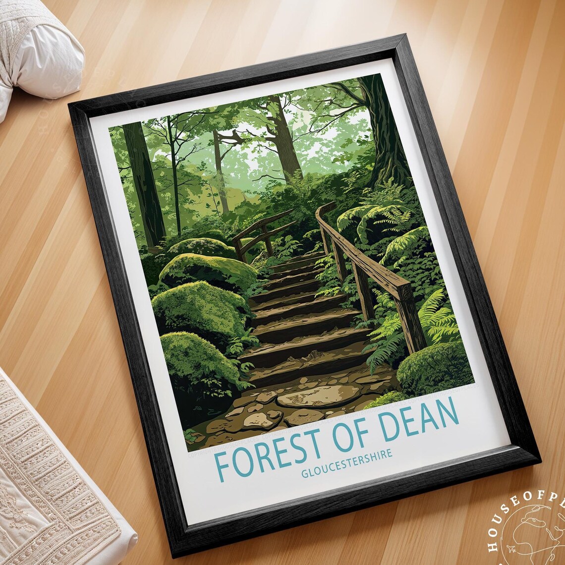 Forest of Dean Gloucestershire Mossy Steps Vintage Travel Poster