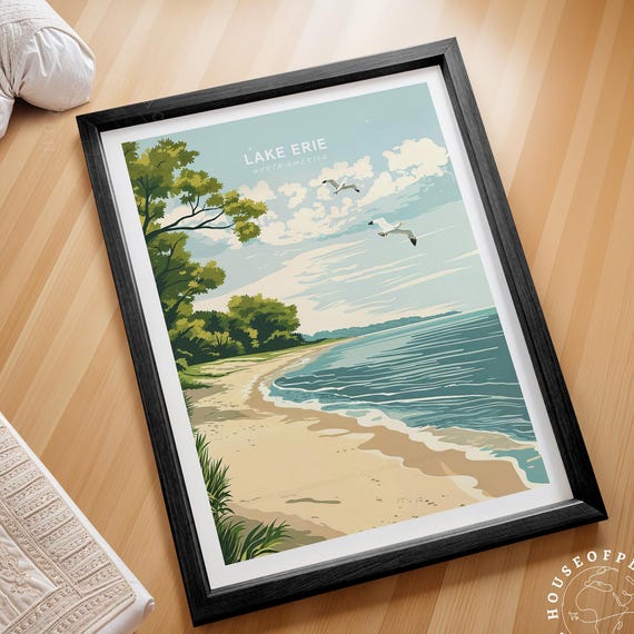 Lake Erie North America Sandy Beach Seagulls Shoreline Poster