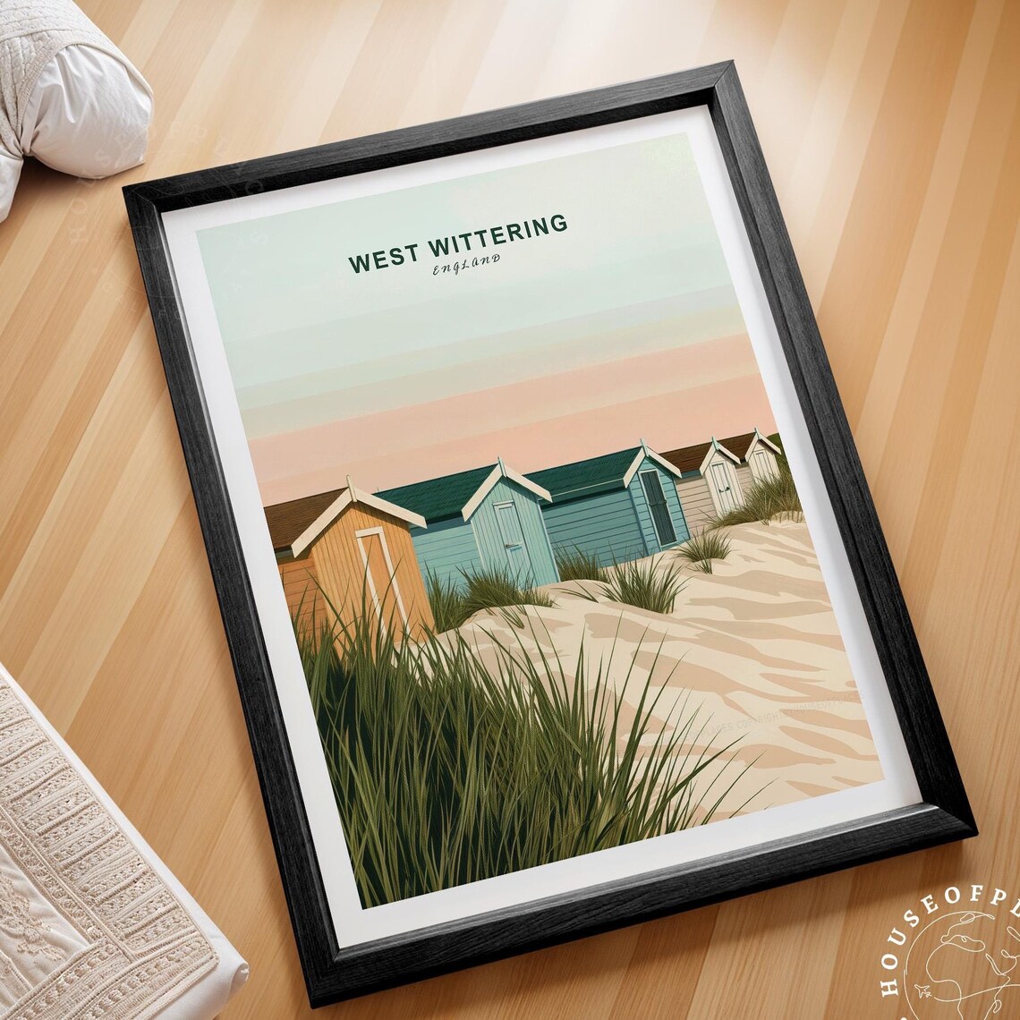 West Wittering England Beach Huts Pastel Seaside Cottage Poster