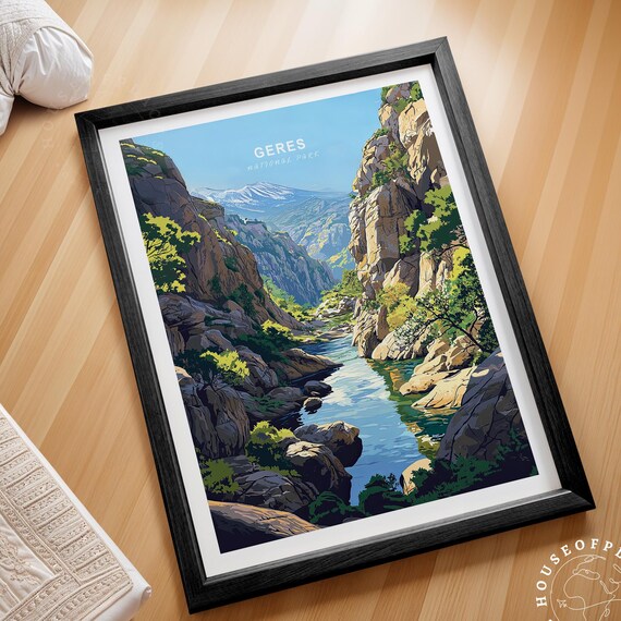 Geres National Park Rocky Canyon River Scenic Vintage Travel Poster