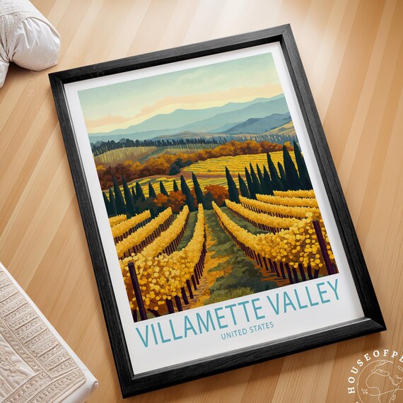 Villamette Valley United States Vineyard Autumn Travel Poster