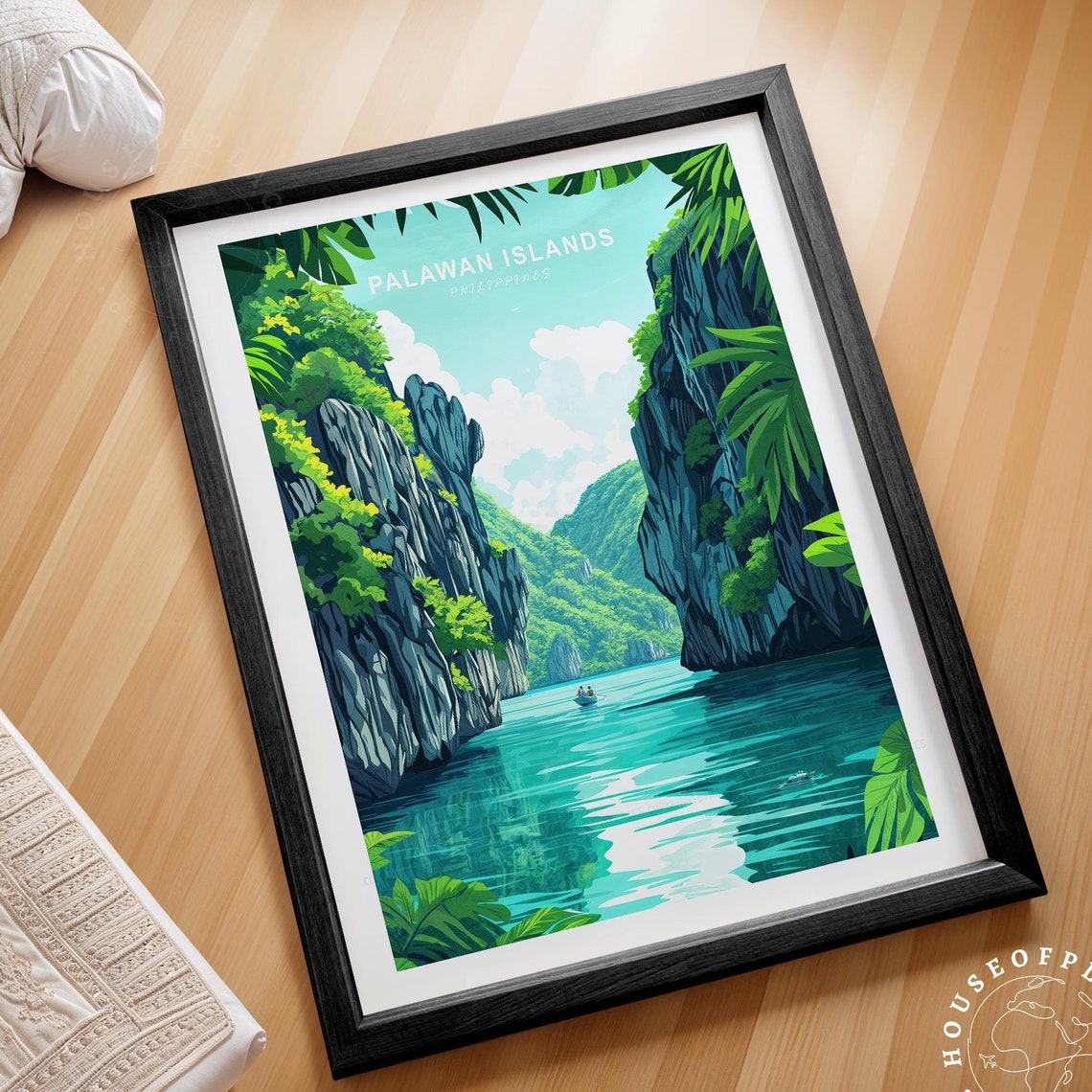 Palawan Islands Philippines Limestone Cliffs Lagoon Travel Art Poster