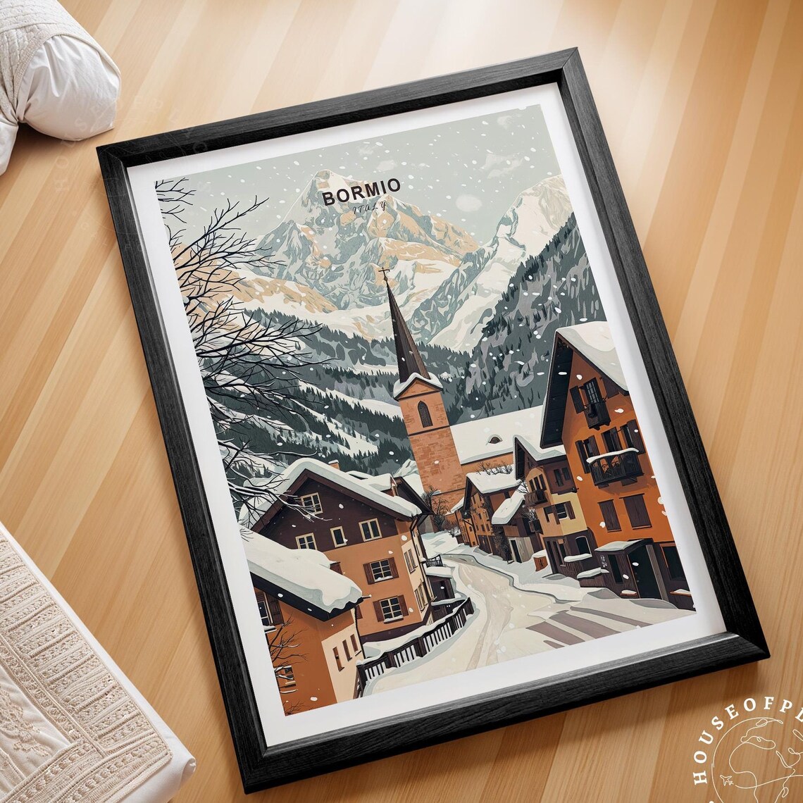 Bormio Italy Winter Ski Resort Village Snowy Alps Travel Poster
