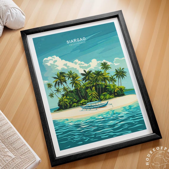 Siargao Philippines Island Paradise Palms Canoe Beach Travel Poster