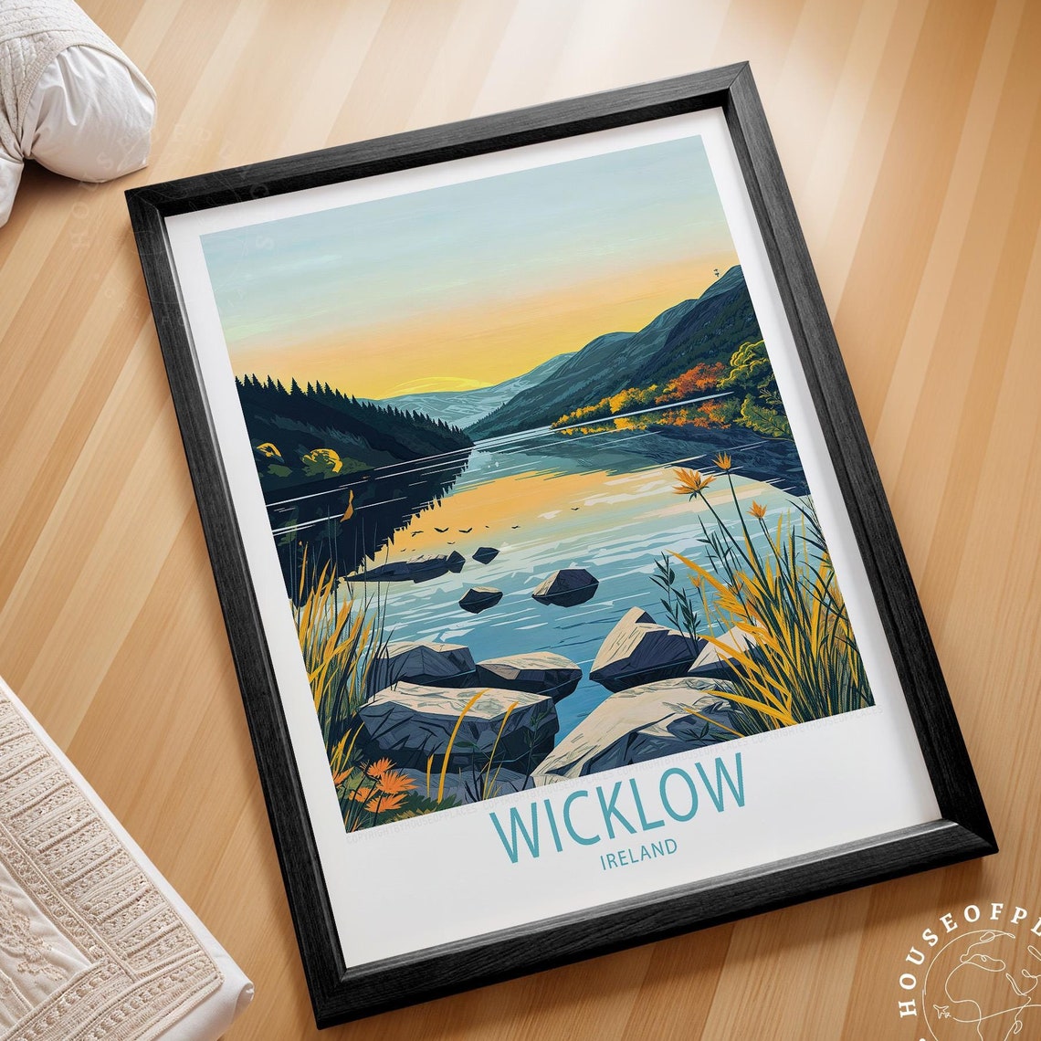 Wicklow Ireland Lakeside Sunset Mountain Landscape Travel Poster