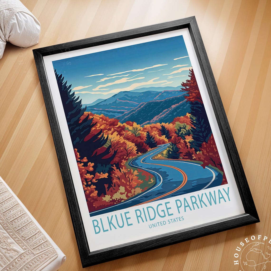 Blue Ridge Parkway Fall Foliage Mountain Road Vintage Travel Poster