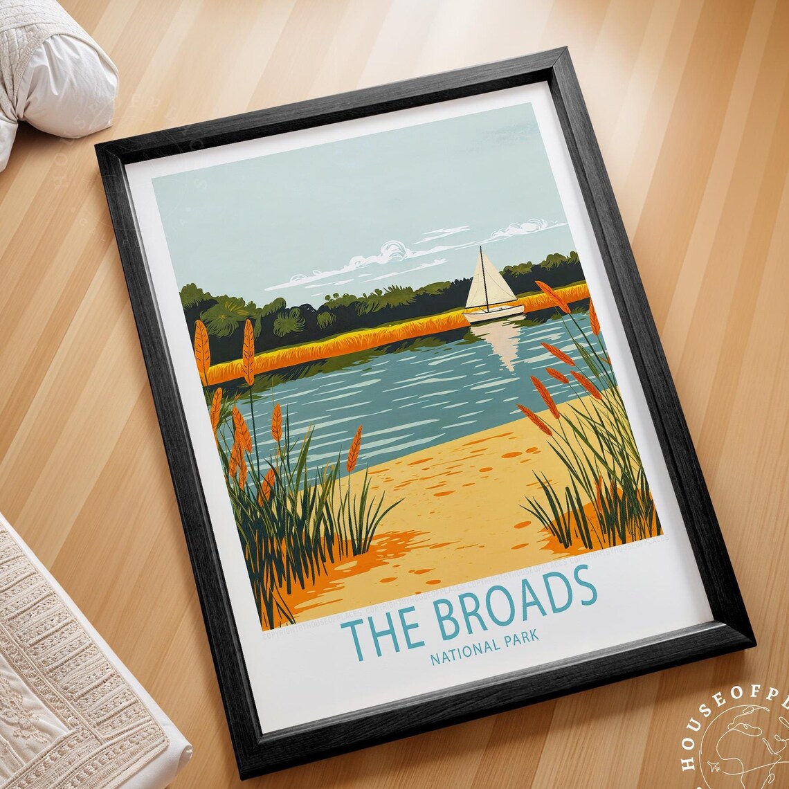 The Broads National Park England Peaceful Sailboat Marshes Travel Poster