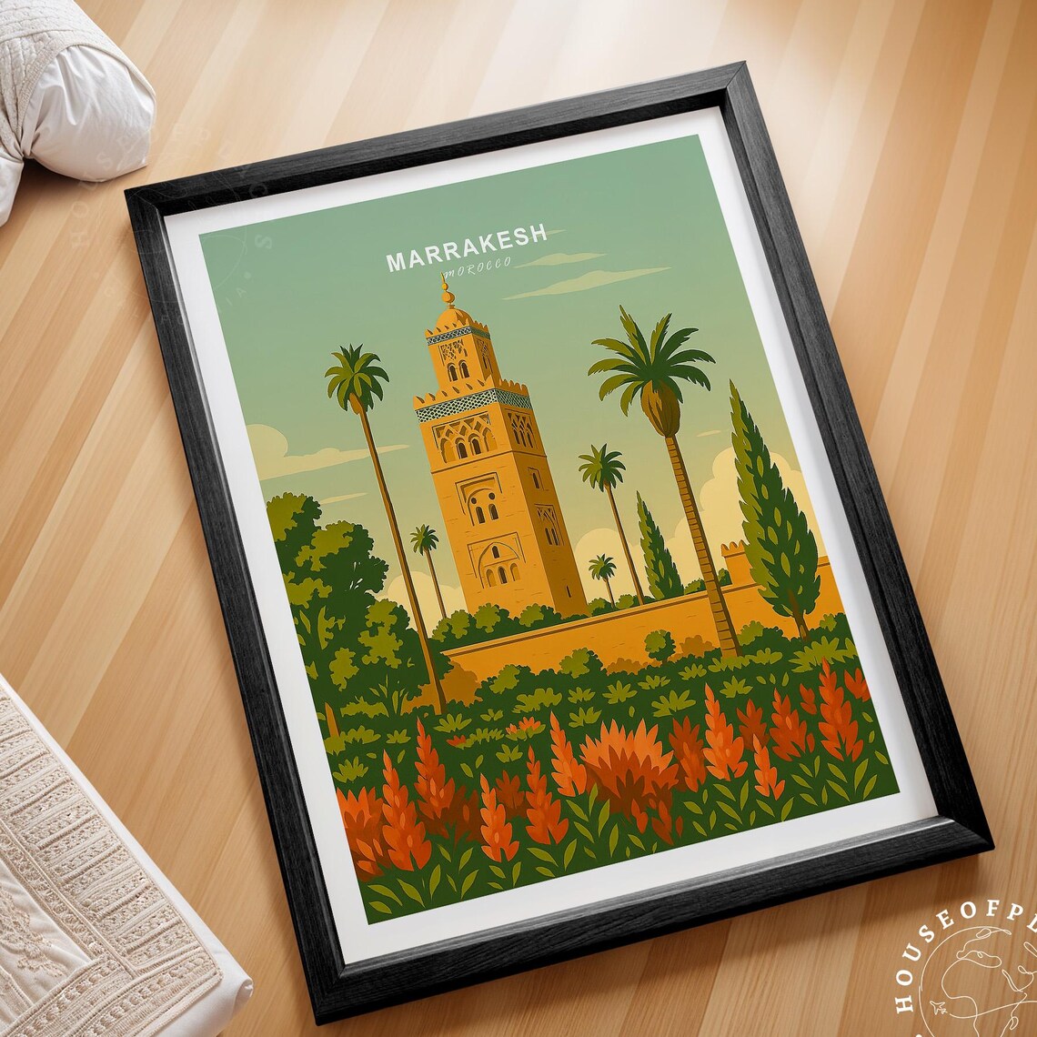 Marrakesh Morocco Iconic Minaret Vintage Retro Travel Poster