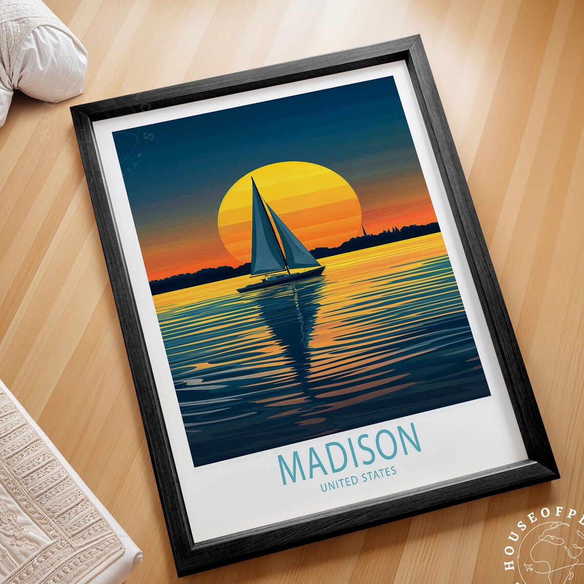 Madison United States Sailboat Sunset Golden Lake Waters Poster