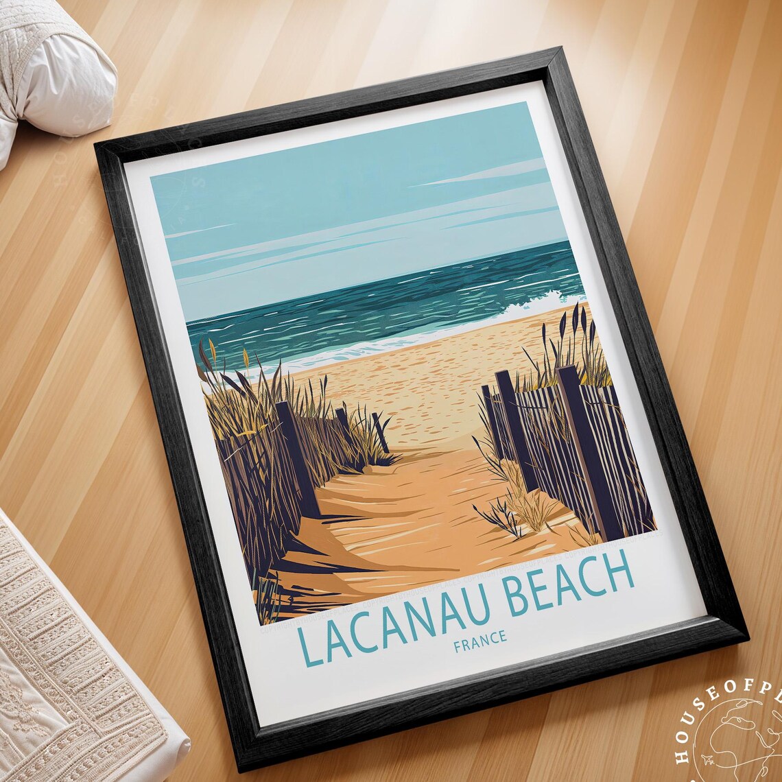 Lacanau Beach France Vintage Travel Poster Sandy Dunes Ocean Surf Art