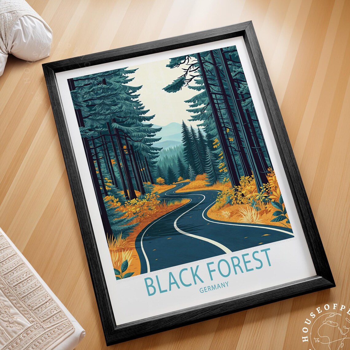 Black Forest Germany Winding Road Pine Trees Autumn Travel Poster