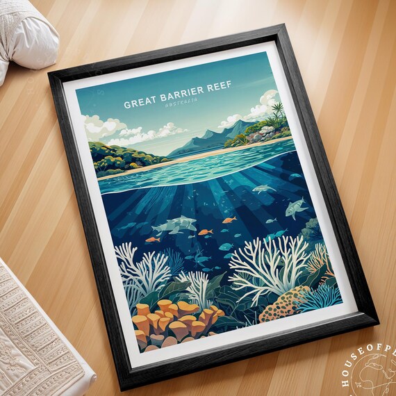 Great Barrier Reef Travel Poster Australia Wall Art Print Birthday Gifts Minimalist Cityscape