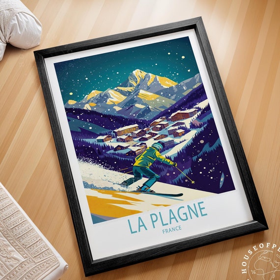 La Plagne Skiing Print France Ski Resort Wall Art Poster Winter Holiday Decor