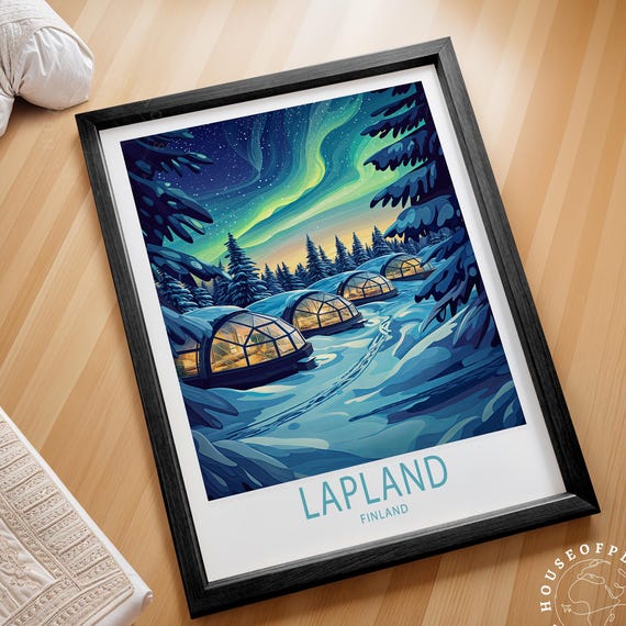 Lapland Finland Travel Print Poster Wall Art Minimalist Cityscape Housewarming Gifts