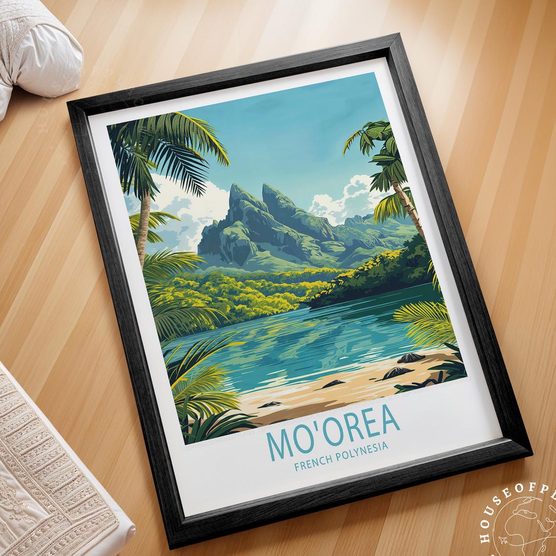 Moorea French Polynesia Tropical Beach Palms Island Travel Poster