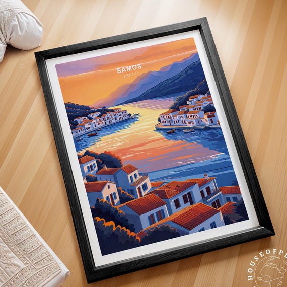 Samos Wall Art Print Greece Travel Poster Minimalist Cityscape Personalised Gifts