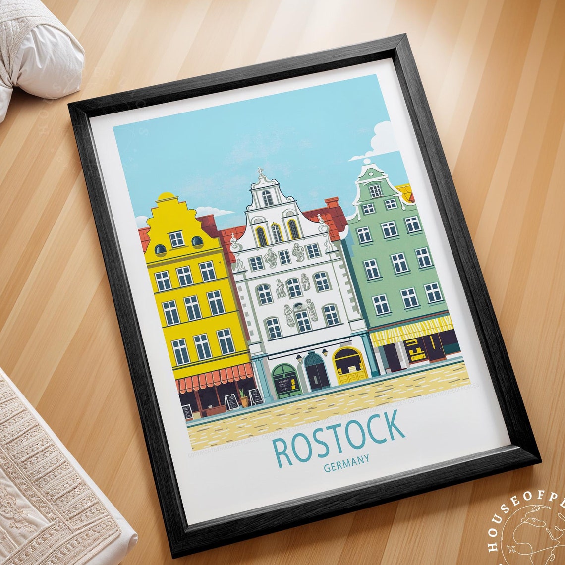 Rostock Germany Colorful Gabled Houses Old Town Travel Art Poster