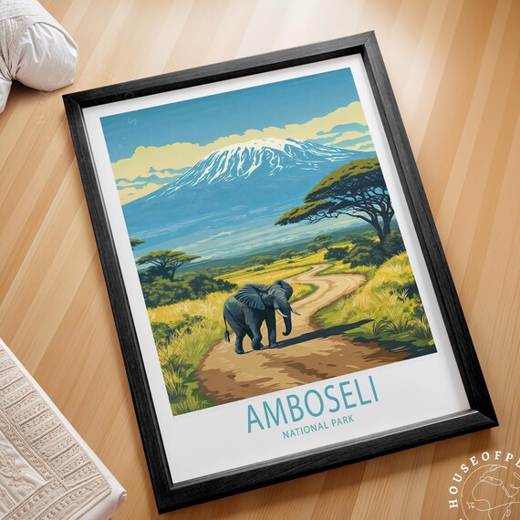 Amboseli National Park Elephant Kilimanjaro Safari Travel Poster