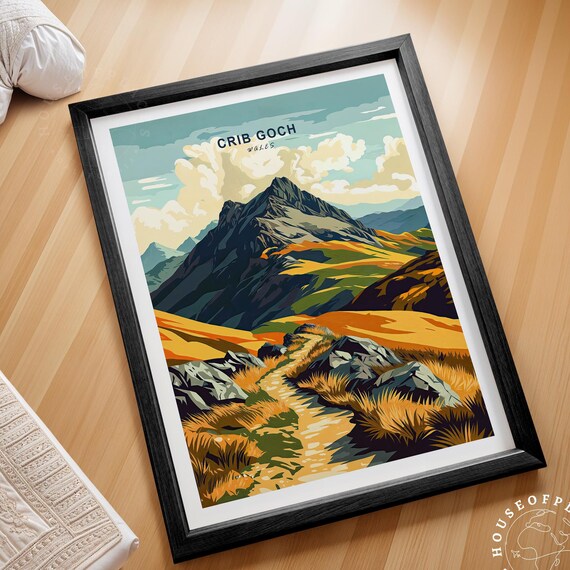 Crib Goch Wales Vintage Mountain Path Retro Hiking Scene Travel Poster