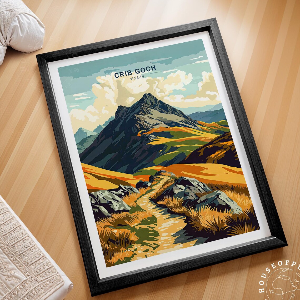 Crib Goch Wales Vintage Mountain Path Retro Hiking Scene Travel Poster