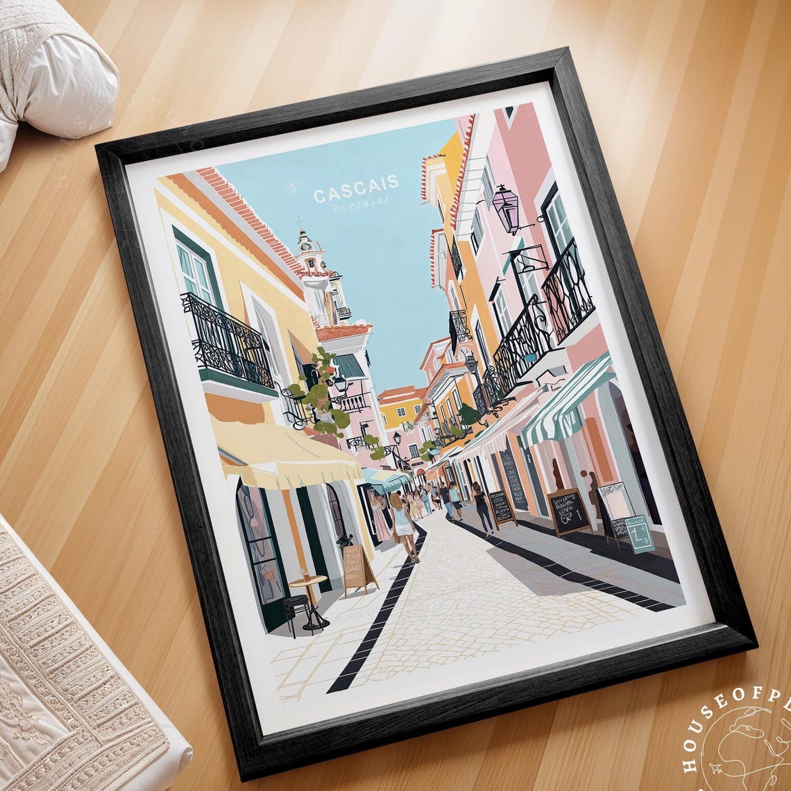 Cascais Portugal Charming Old Town Street Scene Travel Poster
