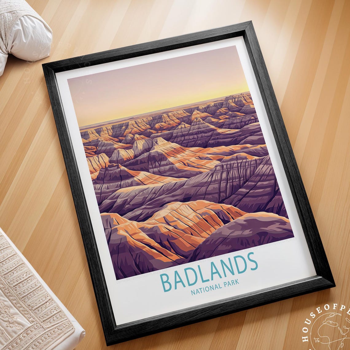 Badlands National Park Eroded Rock Formations Sunset Scene Poster