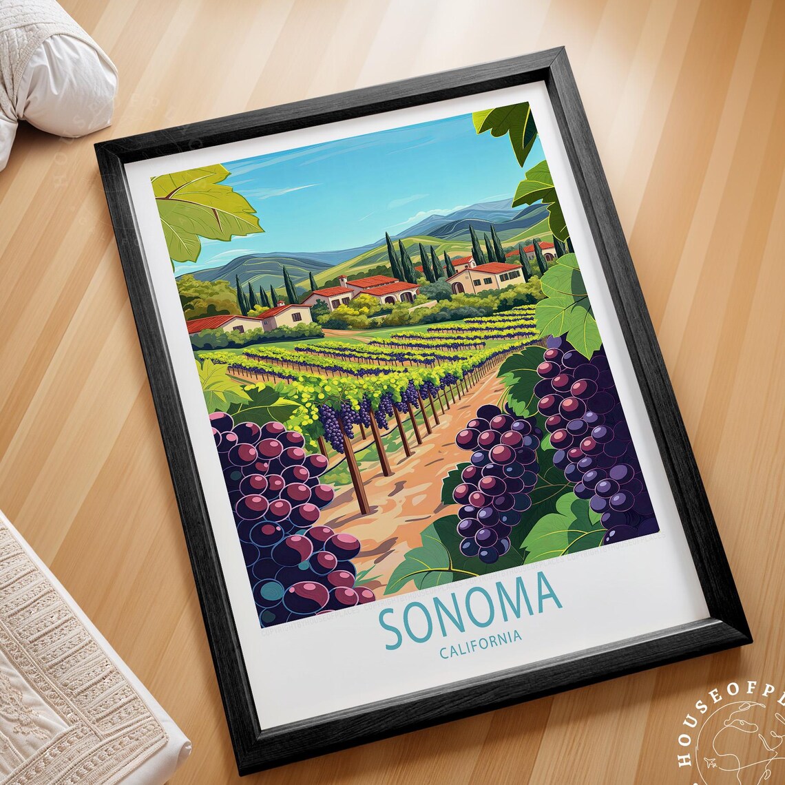 Sonoma California Vineyard Grape Vines Wine Country Travel Poster