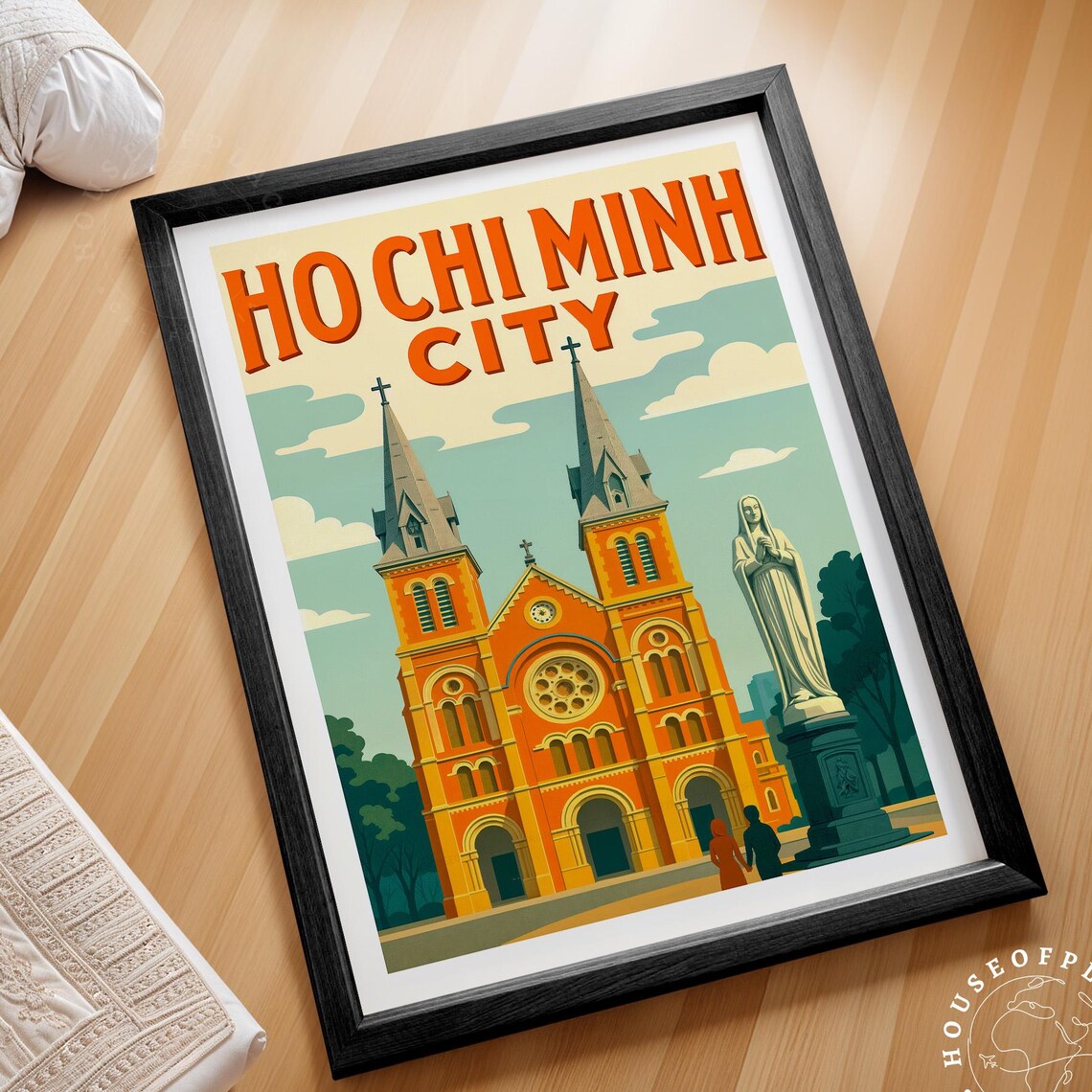 Ho Chi Minh City Vietnam Retro Travel Notre Dame Cathedral Poster