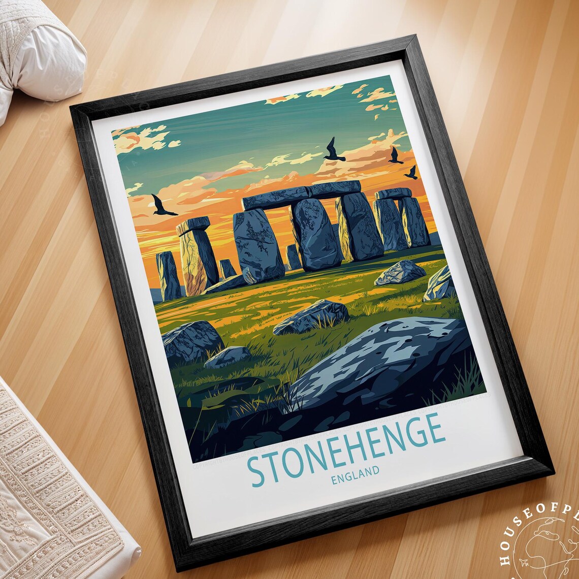 Stonehenge England Vintage Travel Poster Sunset Standing Stones