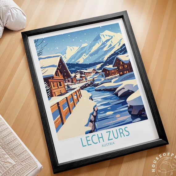 Lech Zurs Austria Dreamy Snowy Winter Village Stream Travel Poster