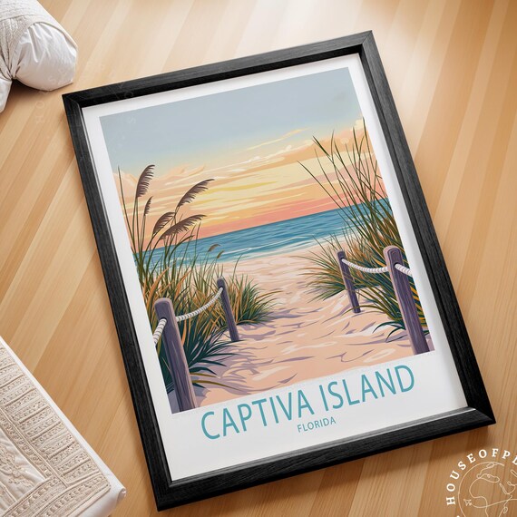 Captiva Island Florida Sunset Beach Path Sea Oats Coastal Travel Poster