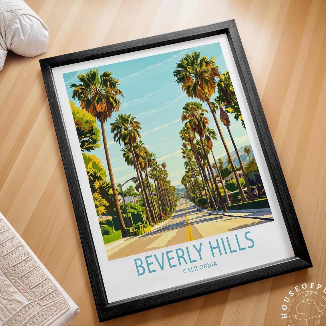 Beverly Hills California Sun Drenched Palm Lined Avenue Travel Poster