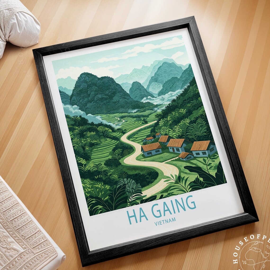 Ha Gaing Vietnam Rice Terraces Green Valley Village Travel Poster