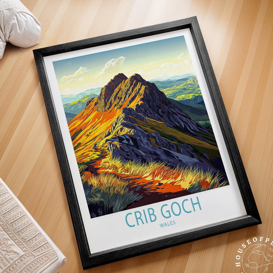 Crib Goch Wales Mountain Ridge Sunset Retro Hiking Travel Poster