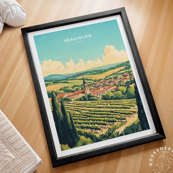 Beaujolais France Wine Country Village Retro Illustration Travel Poster