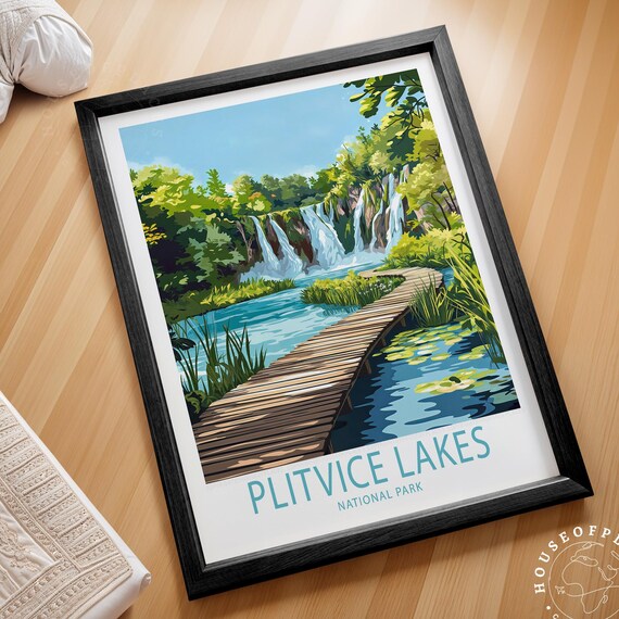 Plitvice Lakes National Park Waterfall Boardwalk Travel Poster