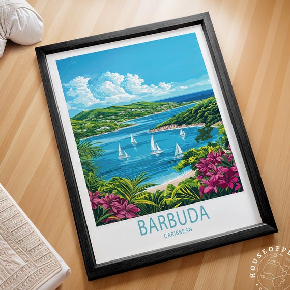 Barbuda Caribbean Travel Poster Wall Art Print Custom Home Decor Gifts