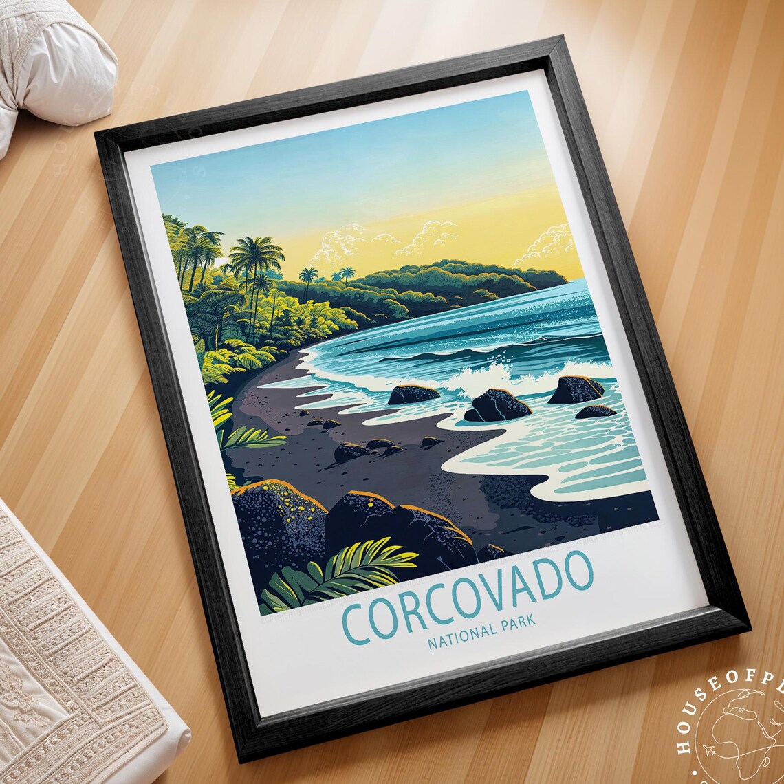 Corcovado National Park Vintage Travel Poster Tropical Beach Sunset Art