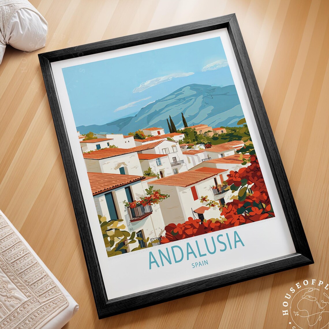 Andalusia Spain White Village Red Roofs Mountain Travel Poster