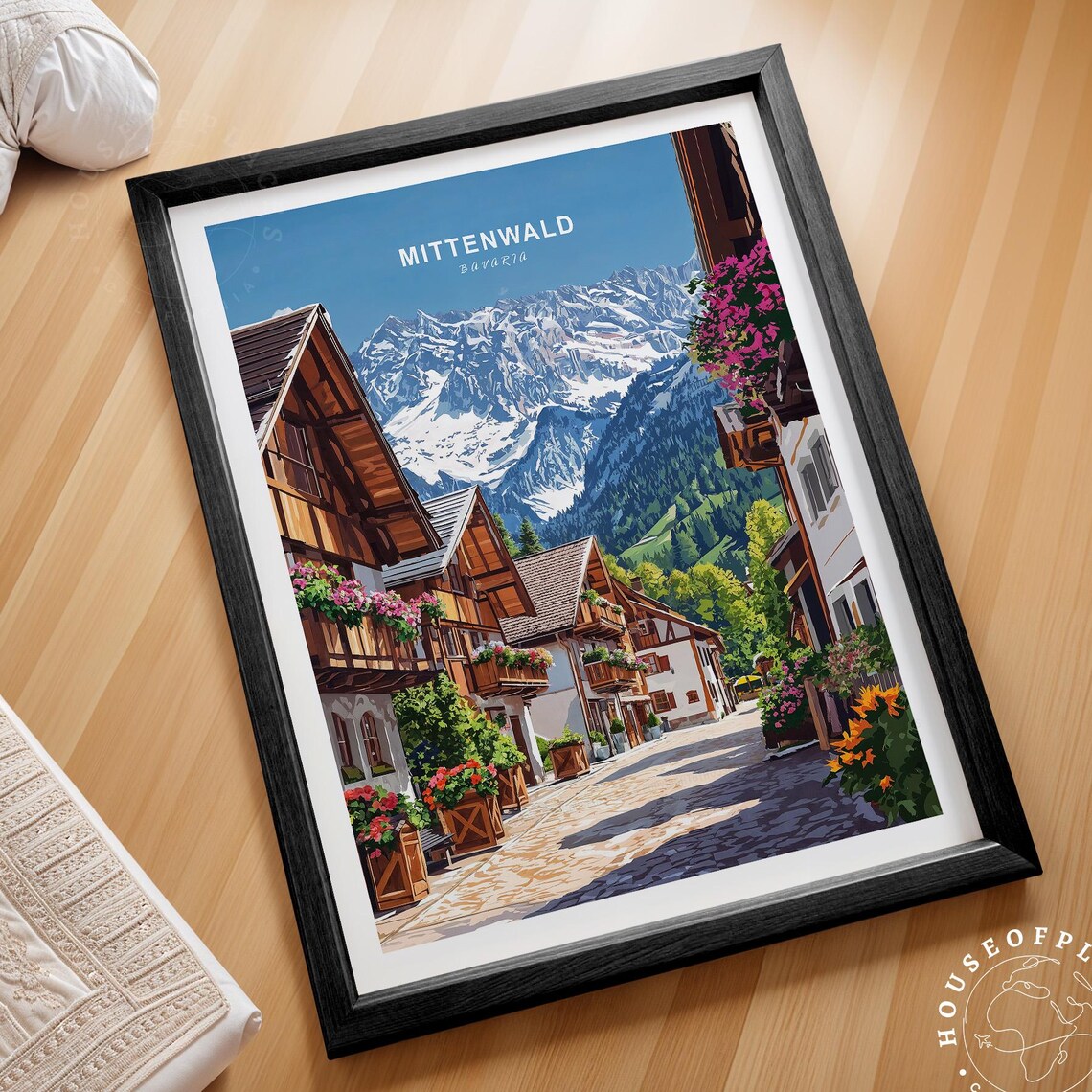 Mittenwald Bavaria Alpine Village Summer Street Mountain Travel Poster